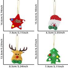 5 peças de enfeites pendurados de rena de Natal, boneco de neve, decoração de árvore de Natal, Papai Noel de pelúcia de desenho animado, estrela de cinco pontas, pequenas decorações penduradas - Multicolorido - Ver 6