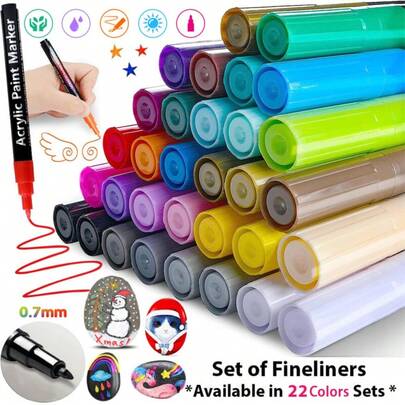 22 Colours Premium Acrylic Paint Marker Pens 0.7 MM Extra Fine Tip Rock Painting