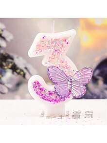 1pc Gradual Purple Butterfly Number Candle, Ideal Cake Topper For Girl Birthday Party, Dessert Table Decor With Blue Butterfly Theme And Insert Card Design, Back To School Valentine Day