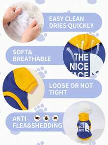 LUCKIE LABO 1 件拼色“NICE FACE”标语和宠物图案印花涤纶连帽衫，防跳蚤，减少脱落，保暖透气，适合室内/室外猫狗 - 黃色 - 查看 10