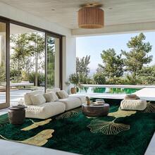 1 件深绿色背景金色银杏叶图案地毯，奢华现代风格，可水洗区域地毯，毛绒天鹅绒材质，适用于办公室、客厅、卧室、厨房和餐厅，防滑可折叠 - 触感柔软，易于清洁，家用地毯，柔软舒适的地垫、门垫，也可用作宠物垫 - 墨綠色 - 查看 6