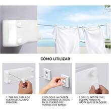 5.2M Tendedero Retráctil Montado en la Pared para Interior y Exterior, Tendedero Retráctil Compacto Montado en la Pared, Tendedero Retráctil Montado en la Pared para el Hogar, Fácil de Instalar (Blanco) - 1 - Ver 8