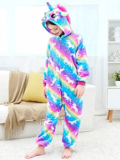 Bộ đồ ngủ hình kỳ lân đầy sao cầu vồng dành cho bé gái tuổi mới lớn