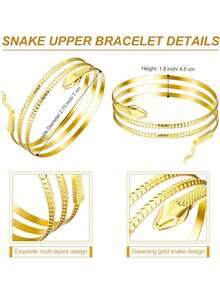 一套埃及主题服饰配件，包括金色埃及女王头饰、金属蛇形手镯、螺旋手镯、蛇形手镯，女性角色扮演饰品，金属材质，适合派对、婚礼、日常生活、工作、度假等各种场合。 - 彩色 - 查看 14