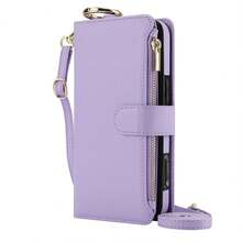 AWQUER 斜挎手机壳适用于 17 Air 16E 16 15 14 Plus 13 12 Mini 11 Pro Max 8 7 Plus SE 2020 2022 带指环支架，PU 皮革拉链钱包保护壳适用于 Galaxy S25FE S25 Edge S24 S23 S22 S21 FE Plus Note 20 Ultra A56 A36 A26 A16 A55 A15 A54 A14 A73 A53 A13 A72 A52 A71 A51 4G Z 折叠 6 5 4 3 5G 卡槽腕式设计手机包支架保护套 - 淡紫色 - 查看 74