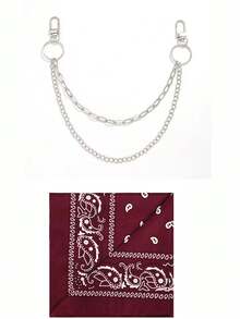 时尚嘻哈风方巾装饰；男女街头风裤链腰带；方巾腰带装饰；佩斯利方巾嘻哈风包包配饰 - 彩色 - 查看 2