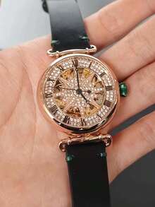 Women's Starry Series Fashion Mechanical Watch, Scratch-Resistant Hollow Dial, High-Quality Leather Strap, Ideal Gift