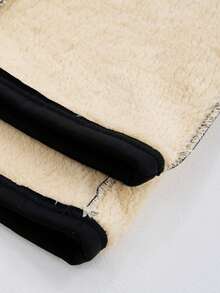 男士保暖跑步裤 - 纯色，抽绳腰带，拉链口袋，舒适弹力涤纶混纺面料，冬季保暖 - 黑色 - 查看 7