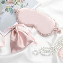 1 Set Of Imitation Silk Eye Mask Double-Sided Nap Light-Blocking Breathable Eye Mask With Cloth Bag Packaging - Champagne Pink - View 3