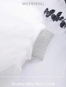 1 件优雅柔软长款薄纱婚纱，单层，剪裁整齐，简约新娘面纱，婚礼配饰，婚纱>新娘配饰，婚礼发饰，白色头纱，婚礼发饰，教堂式婚礼头纱，婚礼用品 - 彩色 - 查看 3