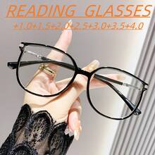 Women's Large Frame Blue Light Blocking Multi-Focus Reading Glasses - Round/Rectangular Color-Changing Edge Design, +1.0 To +5.0 Magnification, Anti-Fatigue Suitable For Digital Devices, Computers, And Book Reading - Fashionable And Durable Full Frame - 亮黑色 - 查看 10