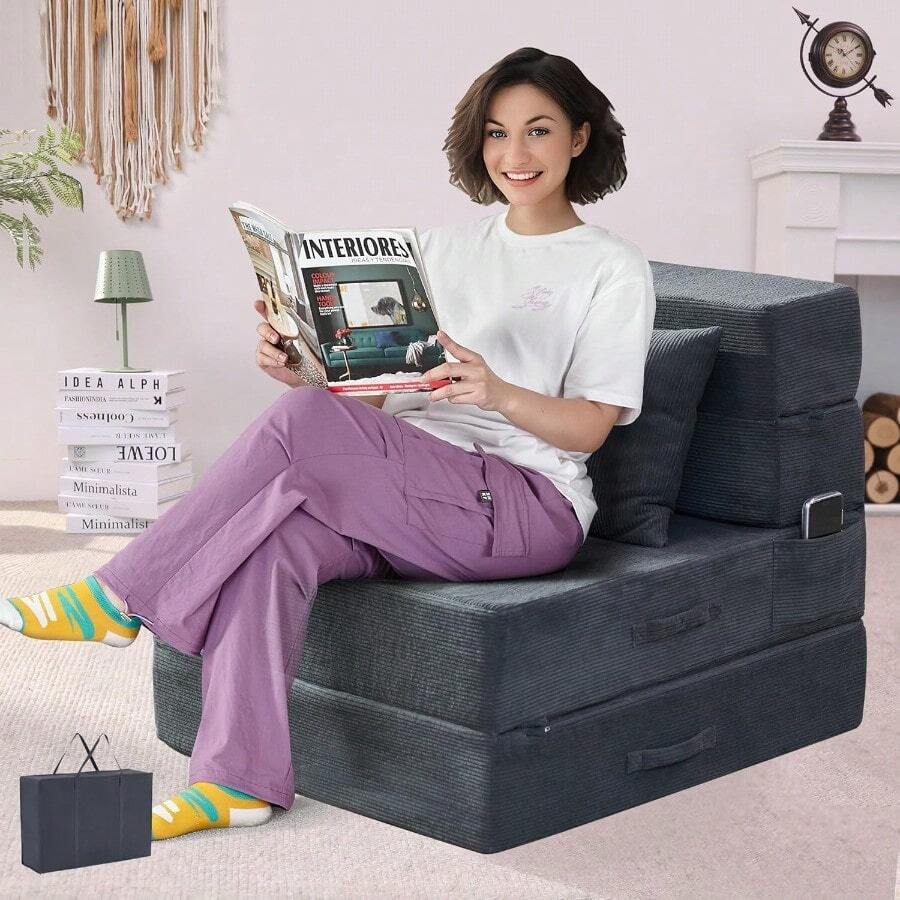 HILERO Sofá cama plegable 4 en 1 convertible con almohada cama plegable de espuma viscoelástica moderno sofá futón para sala de estar invitados apartamentos gris oscuro - Nico - Ver 1