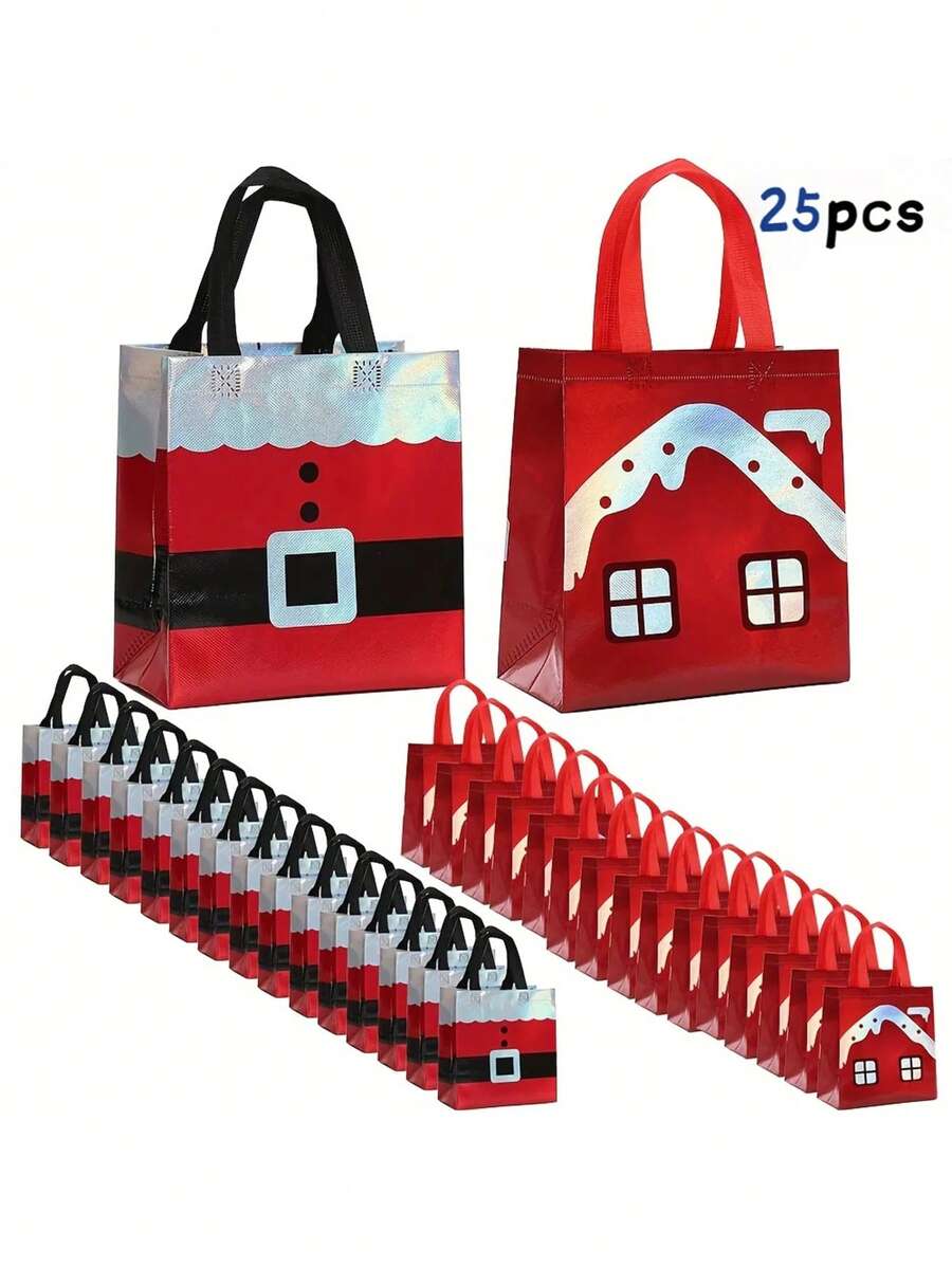 25pcs Christmas Gift Bags With Handles, Suitable For Gift Wrapping And Party Supplies, Small Gift Bags, Christmas Non-Woven Fabric Gift Bags, Festive Party Print Gift Bags, Large Birthday Gift Bags, Personalized Gift Bags, Holiday Gifts, Holiday Packaging, Classic Holiday, Decorative Bags, Sturdy Handles, High Quality Gift Bags, Holiday Gift Bags, Christmas Gift Bags, Small Gift Bags, Christmas Bags, 2026 New Year Gift Bags