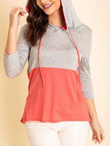 Black White Pink Mint Color Block 3/4 Sleeve Top Shirt Blouse | S-3X - 珊瑚 - 查看 1