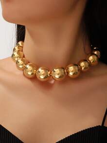 1 chiếc vòng cổ hạt hình học phóng đại phong cách Punk, thích hợp làm vòng cổ cho phụ nữ - Bạc - Xem 3