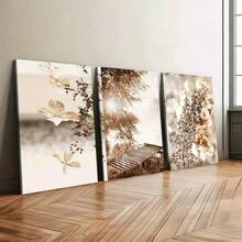 三联帆布墙画套装，现代波西米亚风格湖雾植物帆布画，墙面装饰海报，适用于客厅、卧室、浴室、简约家居办公室，冬季墙面艺术，2D平面设计，完美的房间装饰 - 彩色 - 查看 11
