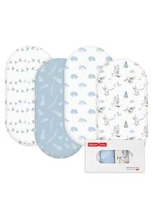 GLLQUEN BABY 4件套婴儿床单，透气柔软，贴合床垫，弹性旅行床品，时尚花卉图案，男女宝宝均适用，32英寸 x 16英寸（和平图案），Oeko-Tex认证 - 和平鴿 - 查看 9