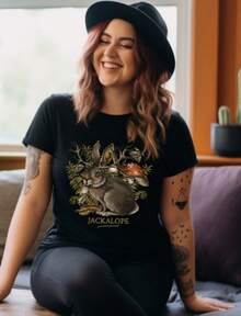 Mystical Jackalope T-Shirt In 8 Colours, Festival Clothing, Witchy Tee, Mythical Creature, Sy Lover Gift - màu đen - Xem 1