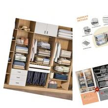 4-Tier Stackable Foldable Closet Organizer Shelves For Clothes, Black, Portable, Metal Finish