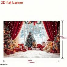 Pancarta plana 2D - Este fondo de muñeco de nieve del Maravillas Navideñas con cortina roja es muy adecuado para actividades de celebración en interiores, fotografía de estudio y reuniones festivas.