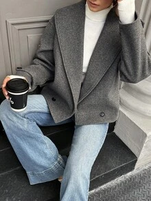 Women's Short Casual Lapel Button Wool Blend Jacket