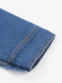 Magic Mia Women's Black Denim Patchwork Sweatshirt - Long Sleeve Crewneck With Raw Edge Hem & Side Slits | Loose Fit Casual Top For Streetwear And Daily Outfits - màu đen - Xem 8