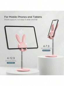 1pc  Rabbit Ear Desktop Phone Holder | Cute Design Adjustable For Watching TV Shows And Live Streaming, Great Desktop Atmosphere Item - 粉色 - 查看 5