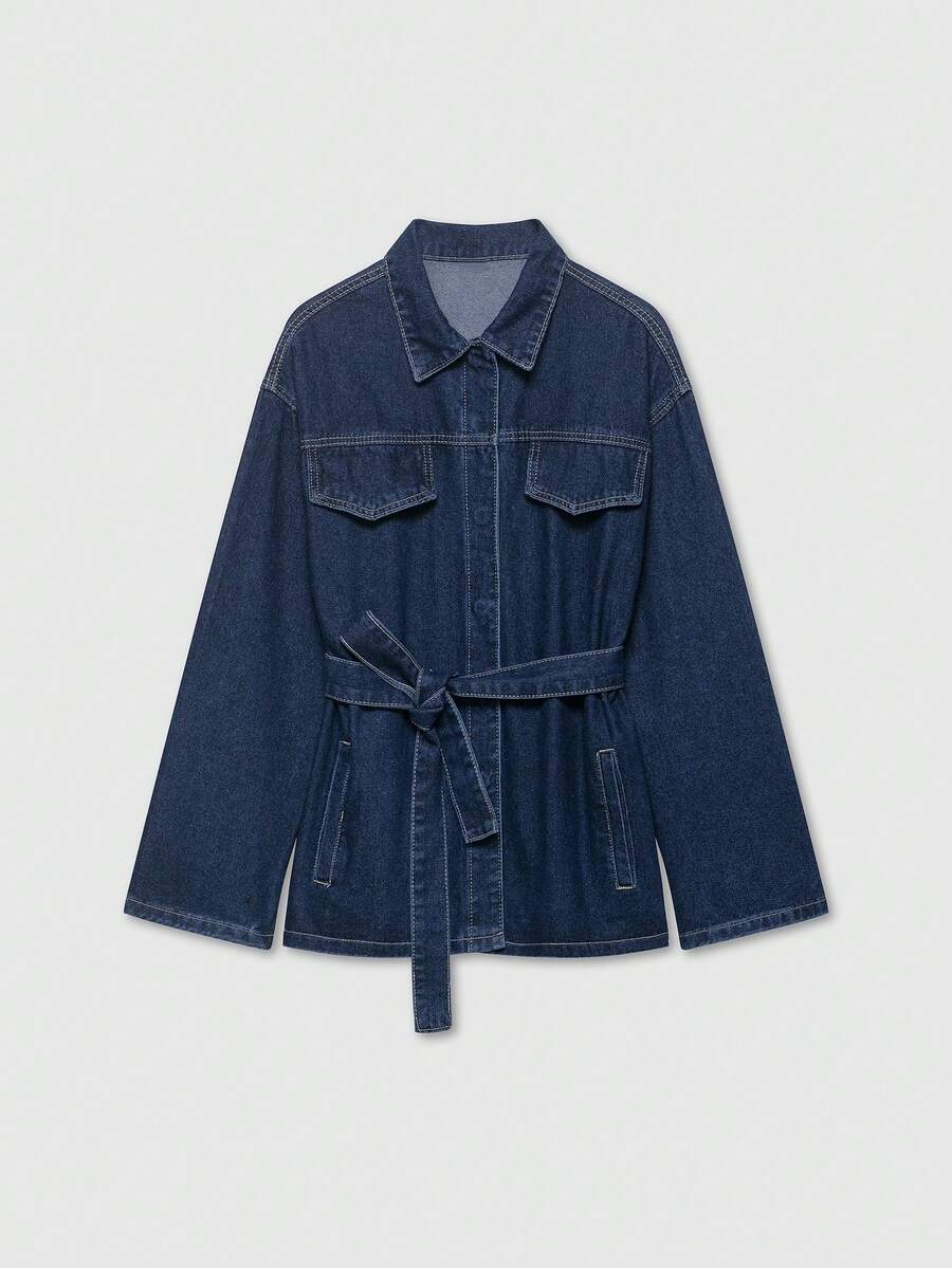 Jachetă denim lejeră vintage pentru femei, casual, cu mânecă lungă, de toamnă