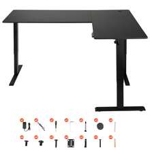 L Shaped Desk, Electric Adjustable Height Corner Gaming Desk With Dual Hooks, Heavy Duty Carbon Steel L-Shaped Computer Table With Power Outlets For Home And Office, Easy To Assemble, Black