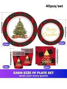 [New Arrivals For Christmas]Christmas Themed 100pcs/Set Disposable Tableware Set, Including 7-Inch Paper Plates, 9-Inch Cardboard, 9-Ounce Cups, Napkins, Suitable For Daily Gatherings, Birthday Parties, Bridal Showers, Baby Showers - Multicolor - View 8