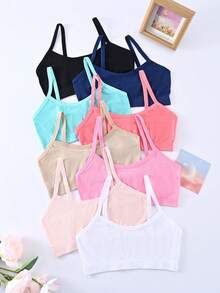 8 Stücke/Set Mädchen Lässig Mode nahtlose weiche Trägershirts, bequeme Sportbüstenhalter geeignet für Schülerinnen - Verschiedenfarbig - Übersicht 1