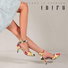 Women's IN3 D'Orsay Pumps Low Kitten Heels For Women Dress Shoes Pointed Closed Toe Wedding Bride Ankle Strap Dressy Silver Black Nude White Gold Heels For Women-2025 - 花黃色 - 查看 3