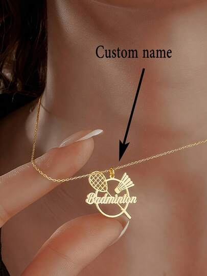 1pc Customizable Stainless Steel Sports Element Necklace, Sports Jewelry, Badminton Pendant, Gift For Athletes And Sports Fans, Minimalist Name Necklace, Personalized Pendant, Mother's Day Gift, Name Necklace, Birthday Gift, Minimalist Jewelry, Customizable, Elegant Design, Unisex, High-Quality Pendant, Name Necklace, Perfect For Sports Enthusiasts, Valentine's Day, Mother's Day, Ramadan Best Personalized Gift