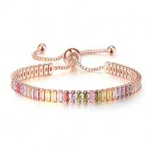 1Pc European And American Style Colorful  Bracelet For Women Full Diamond Crystal Tennis Bracelet - Kiểu 1-Vàng hồng - Xem 4
