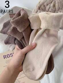 1/3/4/8/16 Pairs Women's Solid Color Warm Thermal Lined Mid-Calf Socks, Winter