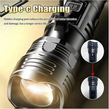 Rechargeable Super Bright LED Flashlight, Compact Handheld Flashlight With Zoom Function, Suitable For Outdoor Camping, Fishing, Hunting, Hiking, Adventure And Emergency, Built-In Battery - Black - View 5