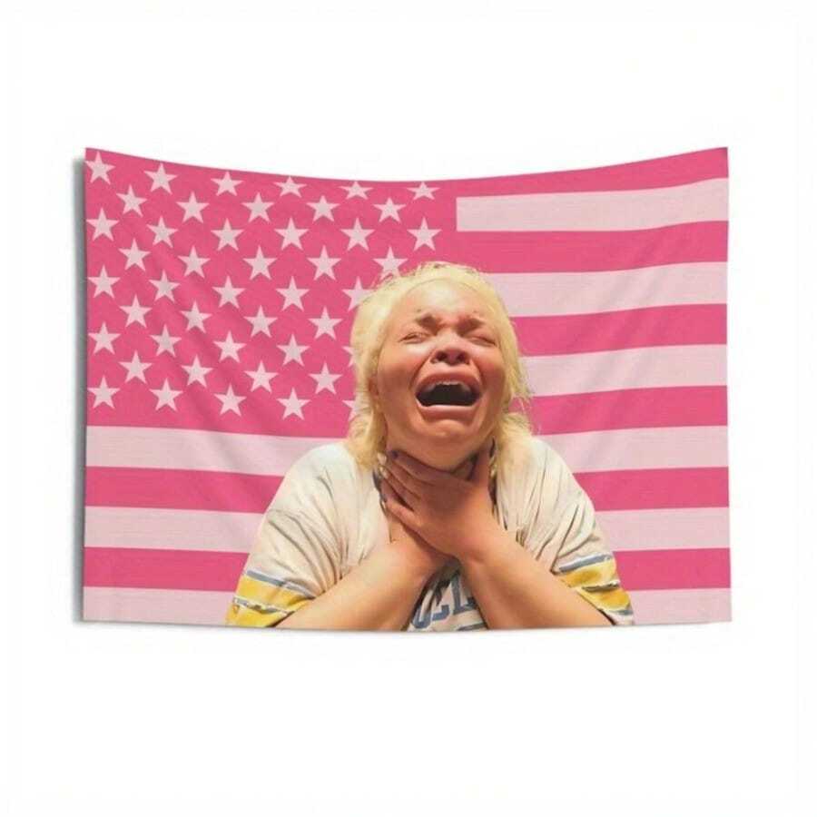 Trisha Paytas Funny Viral Content Creator Tapestry - Pink American Flag With Stars,  Peachskin Fabric Wall Hanging For Bedroom, Living Room, Office Decor - Funny Gift For Fans, No Electricity Needed,  Humorous Design, Soft Texture - 彩色 - 查看 1