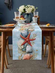 Summer Ocean Beach Starfish Shell Coral Table Runner Dresser Scarves Table Decor Farmhouse Kitchen Dining Table Runner Holiday Party Decor - Multicolor - View 4