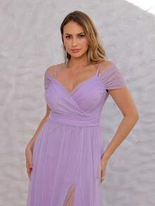 Elegant Off-The-Shoulder Long Dress Without Shine - 紫丁香色 - 查看 6