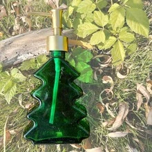 1pc Green Christmas Tree Soap Bottle, Cosmetic Packaging Jar, Skin Care Glass Bottle, Triangle Shape, Durable Glass Liquid Pump Container, Perfect For Christmas Decoration, Bathroom & Kitchen Use. - Green - View 4
