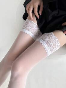 2双时尚性感黑白大腿高筒渔网袜，女士适用 - 黑與白 - 查看 7