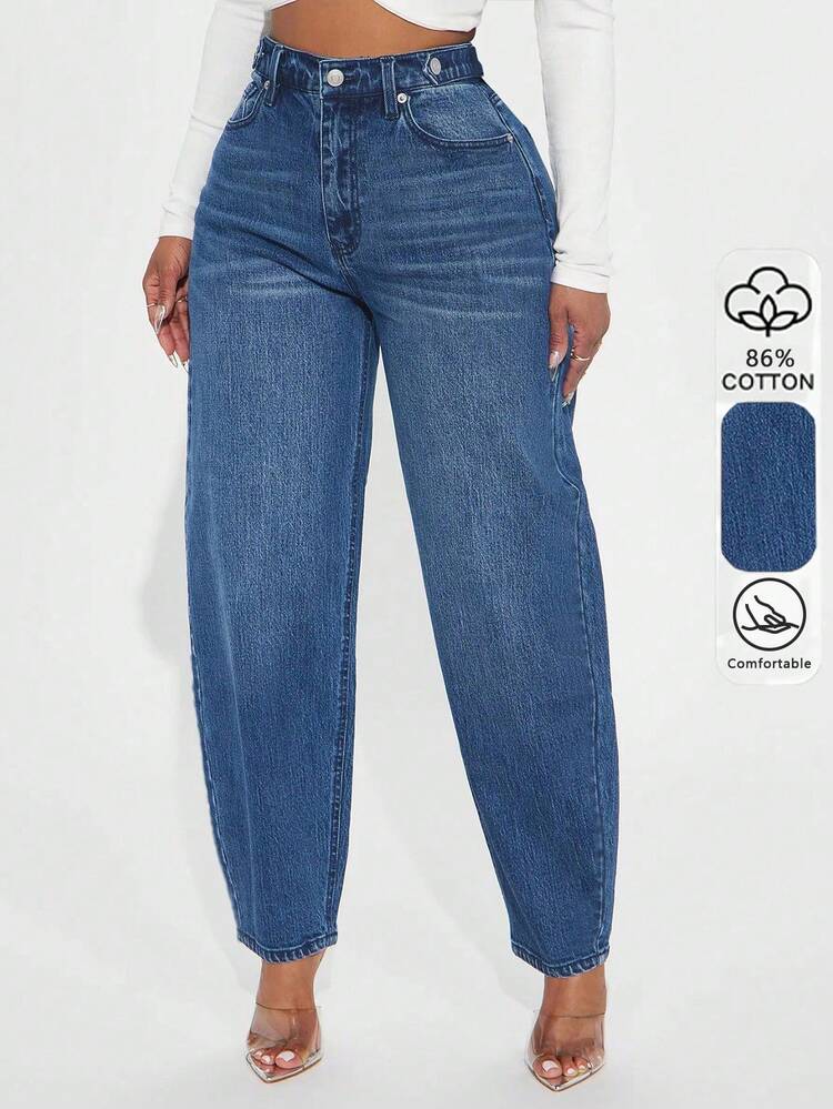 Vintage Lantern Pattern Loose Fit Tapered Leg Blue Jeans For Women, Fashion Casual Carrot Pants, Suitable For Spring/Summer - Dark Wash - View 6