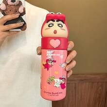 蜡笔小新人物不锈钢真空吸管杯，官方授权双层隔热杯，适用于冷热饮品，可爱卡通旅行杯，适合儿童粉丝的礼物（卡哇伊风格鳄鱼形杯） - 玫紅色 - 查看 5