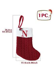1pc Red Christmas Hat Letter Knitted Socks, English Letters Hanging Stockings, Suitable For Party Decoration 2026 New Year Party Favors Supplies, Baby's Room Decoration, Home Nursery Hanging Decorations, Personalized Initial Xmas Stocking, Family Holiday Xmas Home Room Decor, Xmas Tree Ornaments, Xmas Eve Surprise Gifts Package Xmas Costumes, Baby Xmas Gift, Babe Party Favor - Christmas Hat Letter Knitted Socks - View 25