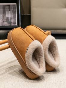 Sandal Bulu Unisex, Sandal Dalam Ruangan Anti Selip Hangat Nyaman Warna Polos Berbulu dengan Ujung Tertutup, Cocok untuk Musim Gugur/Musim Dingin - Khaki - View 10