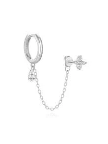 EleRunis 1PC 925 Sterling Silver Prong Setting Stud Long Tassel Cartilage Helix Piercing Jewelry For Women Daily Wear Wedding Party Engagement Anniversary Valentine's Day - Silver - View 4