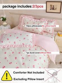 HONEYMOON 2/3pcs Bowknot Print Ruffle Duvet Cover Set (2pcs = 1 Duvet Cover + 1 Pillowcase; 3pcs = 1 Duvet Cover + 2 Pillowcases) - 100% Polyester Fabric, INS Style Print, Soft And Breathable, Wrinkle-Resistant, Machine Washable, Pillowcases Do Not Include Pillow Inserts (No Duvet) - T F Q K Sizes Suitable For Home And School Dorms, Back To School Essential, Oeko-Tex Certified - Multicolor - View 5