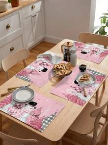 4 pièces Napperons de Noël bonhomme de neige, napperon à carreaux roses et rouges résistant à la chaleur, napperon en lin imprimé à carreaux de Noël, convient pour la cuisine, la salle à manger, les mariages, la décoration de la maison, la décoration intérieure, la décoration de table, les fêtes de Noël, un cadeau idéal