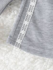 秋冬女宝宝休闲灰色宽松荷叶边领拉链夹克和高腰喇叭裤套装 - 灰色 - 查看 3