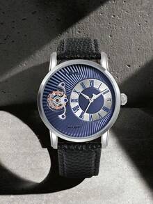 TOMI 礼品套装：男士旋转齿轮石英表，带可更换表带，礼盒装，适合日常生活、返校、万圣节、节日 - 藍色 - 查看 4